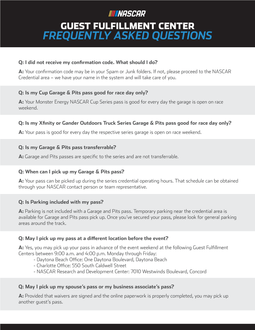 Guest Fulfillment Center Frequently Asked Questions