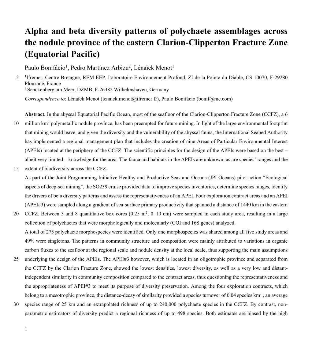 Alpha and Beta Diversity Patterns of Polychaete Assemblages Across The