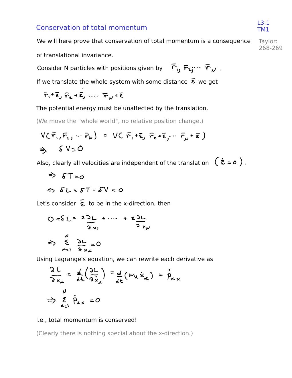 Conservation of Total Momentum TM1