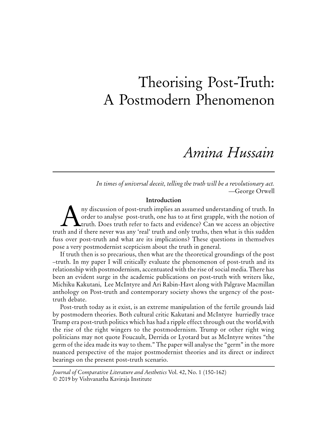 Theorising Post-Truth: a Postmodern Phenomenon
