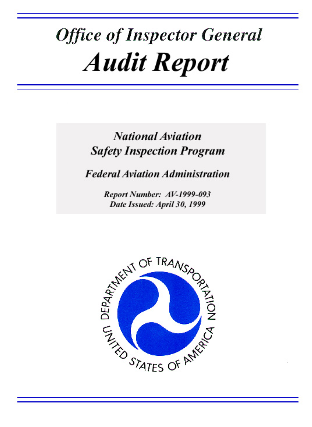 National Aviation Safety Inspection Program Federal Aviation Administration