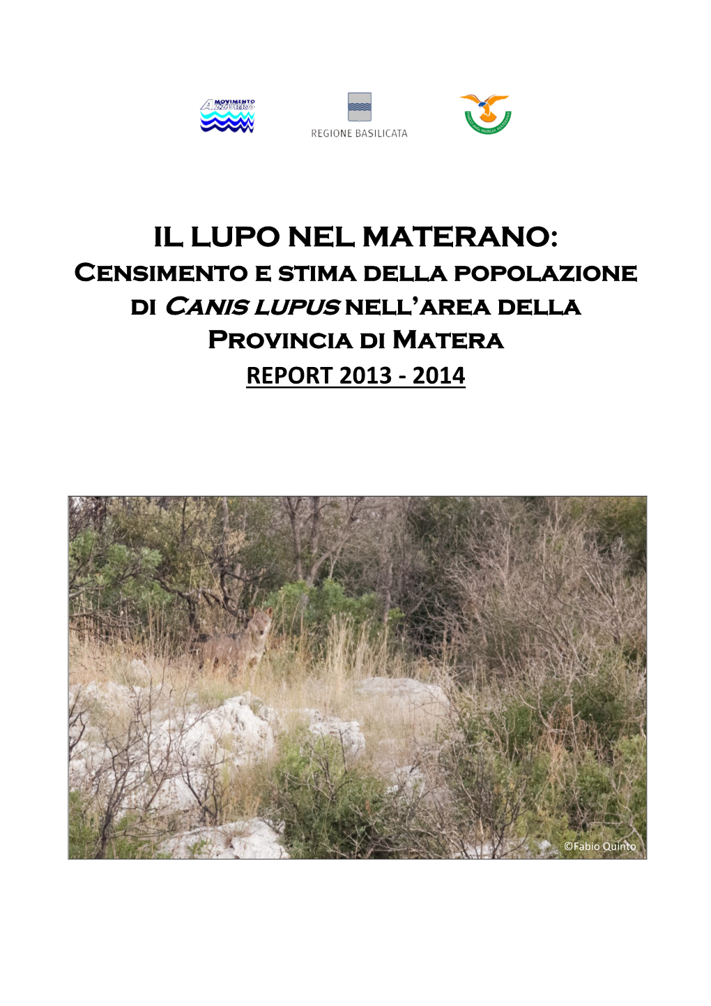 IL LUPO NEL MATERANO: Censimento E Stima Della Popolazione Di Canis Lupus Nell’Area Della Provincia Di Matera REPORT 2013 - 2014