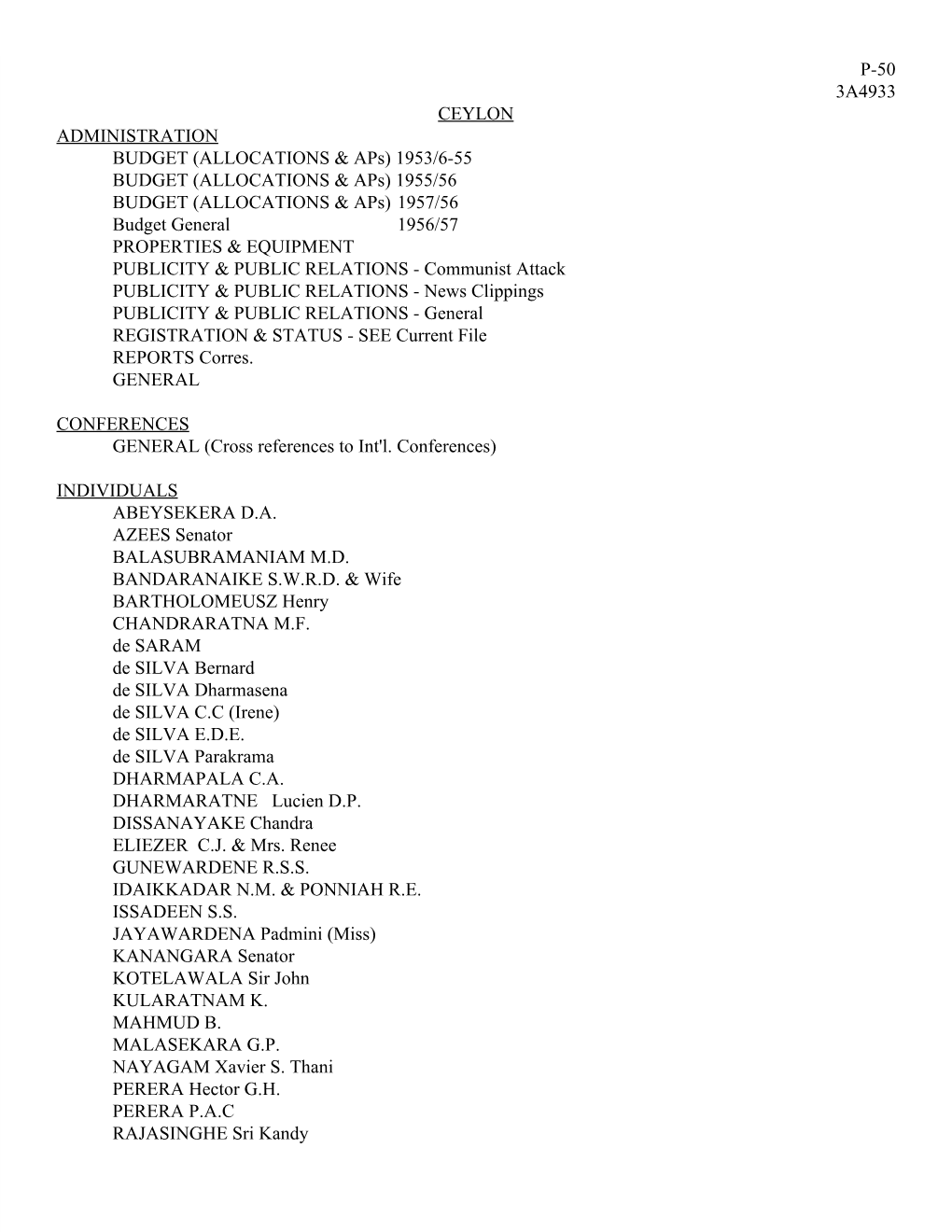 P-50 3A4933 Ceylon Administration Budget