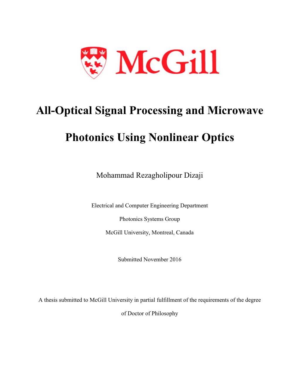 All-Optical Signal Processing and Microwave Photonics Using