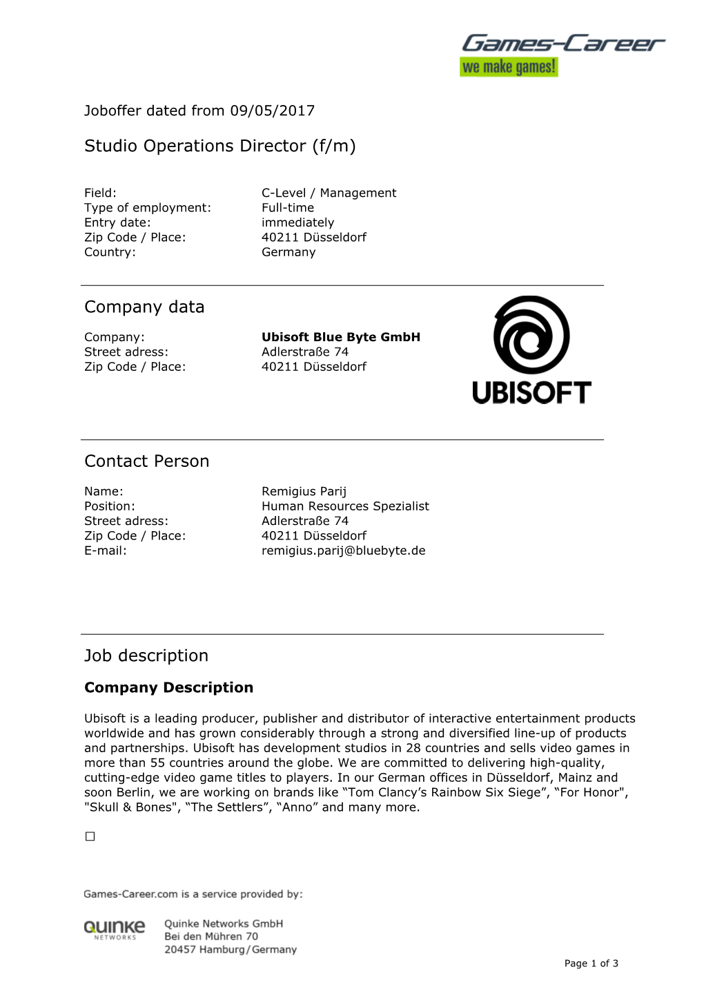 Studio Operations Director (F/M)