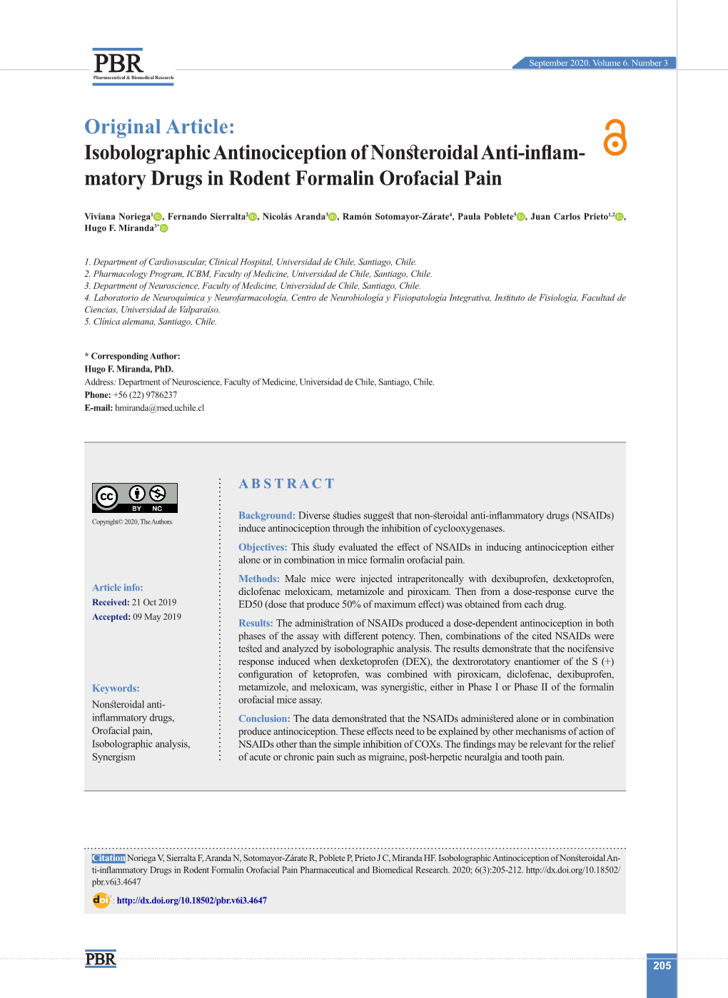 Original Article: Isobolographic Antinociception of Nonsteroidal Anti-Inflam- Matory Drugs in Rodent Formalin Orofacial Pain