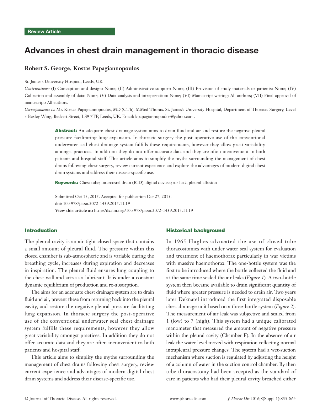 Advances in Chest Drain Management in Thoracic Disease