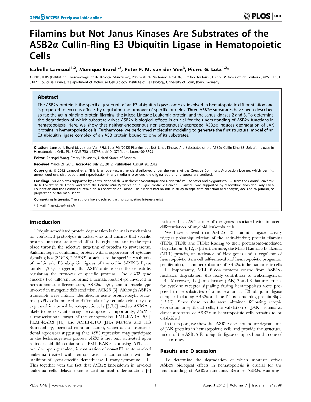 Filamins but Not Janus Kinases Are Substrates of the Asb2a Cullin-Ring E3 Ubiquitin Ligase in Hematopoietic Cells