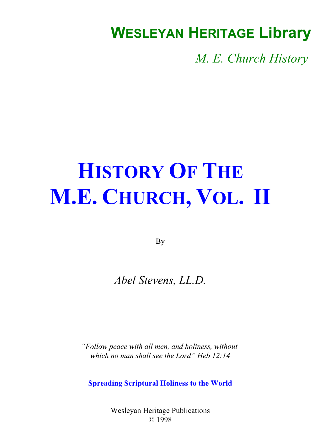 History of the M.E. Church, Vol. Ii