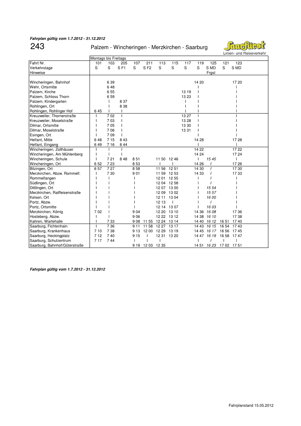 Fahrplan 243 -Notvergabe-Palzem-Wincheringen