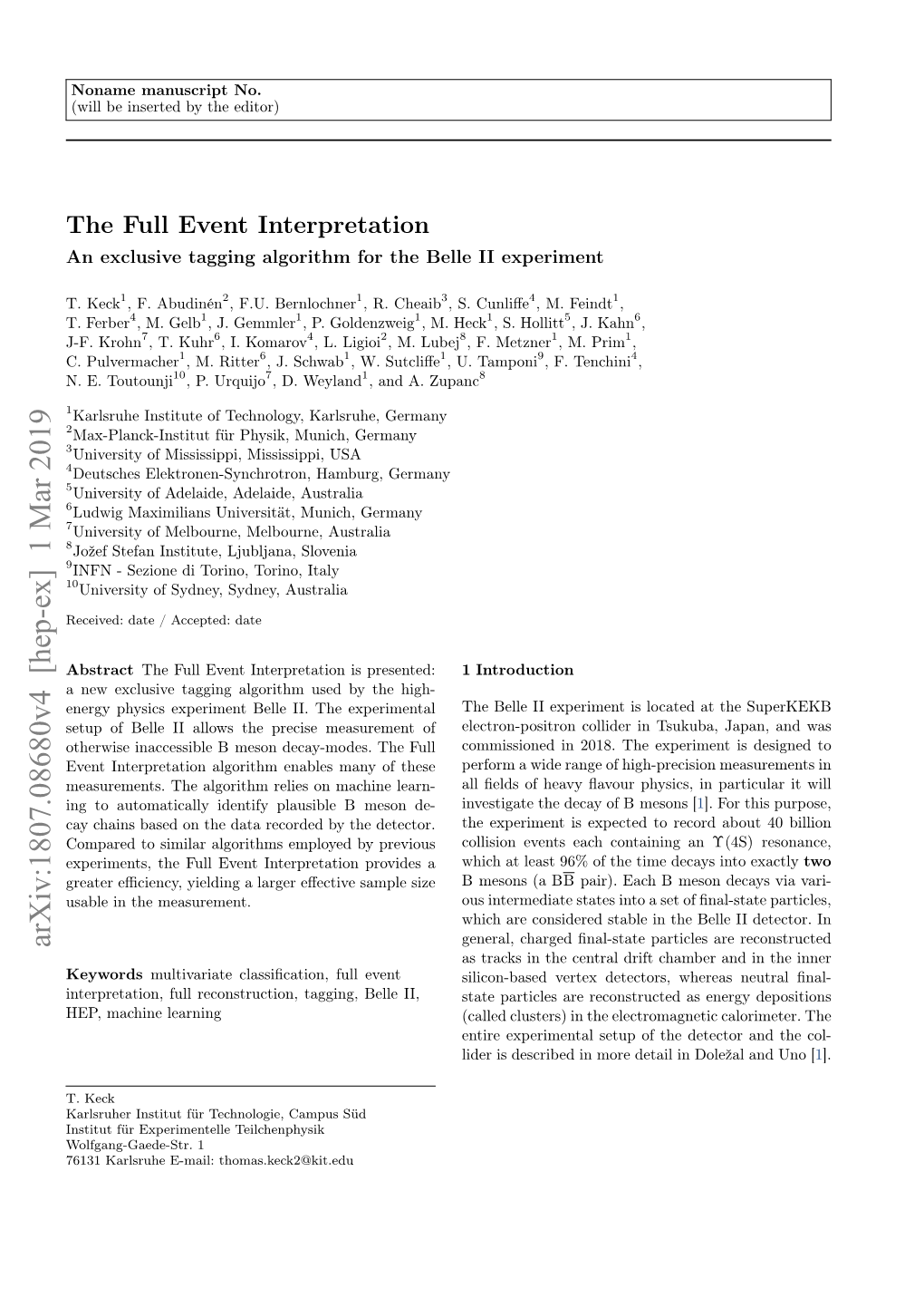 Arxiv:1807.08680V4 [Hep-Ex] 1 Mar 2019