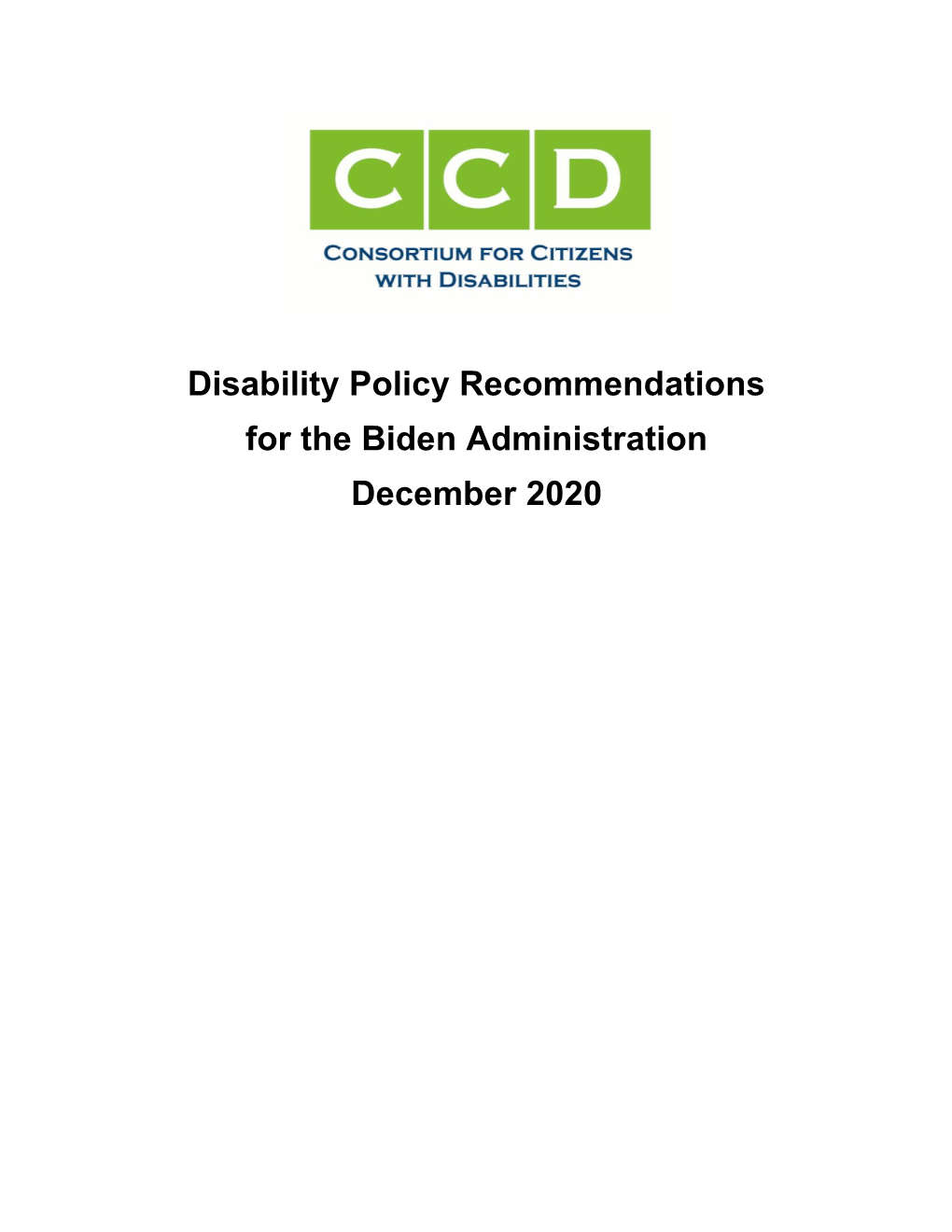 Disability Policy Recommendations for the Biden Administration December 2020