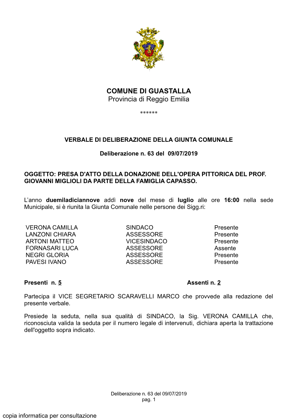 COMUNE DI GUASTALLA Provincia Di Reggio Emilia