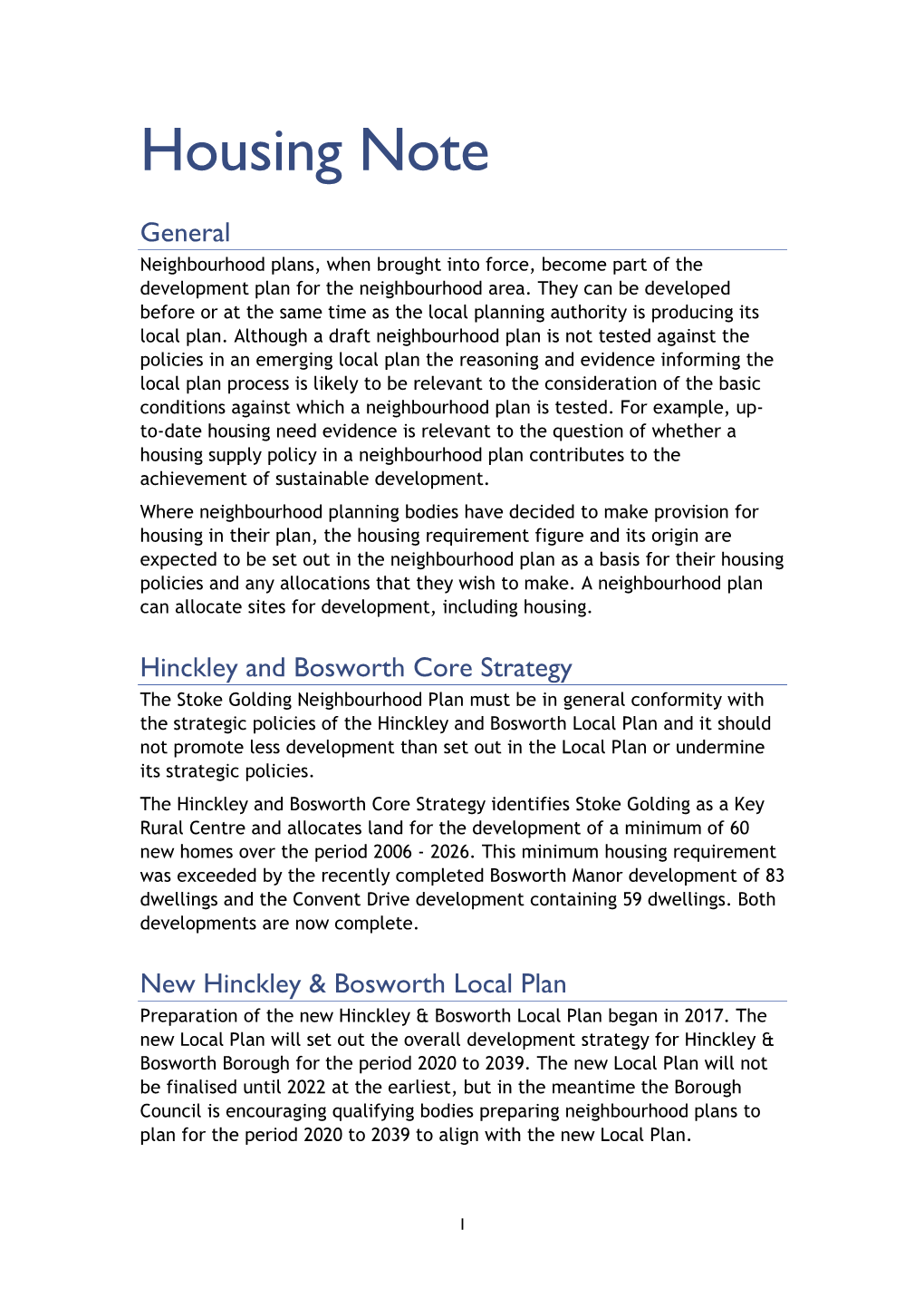 Housing Notes Stoke Golding