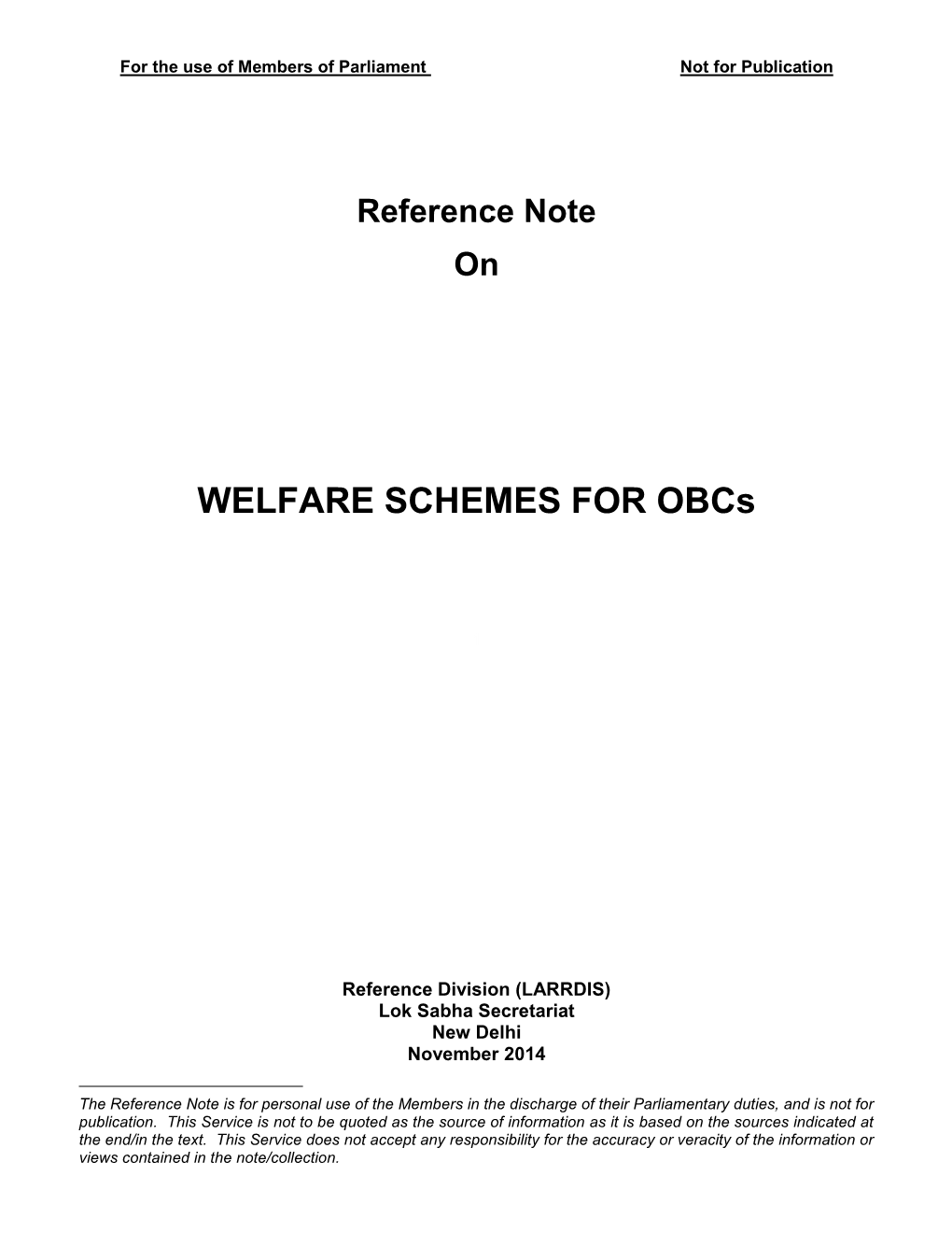 WELFARE SCHEMES for Obcs