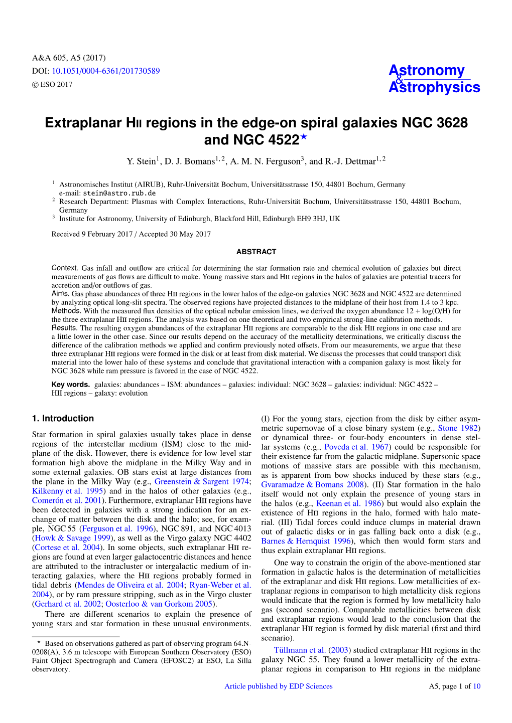 Extraplanar HII Regions in the Edge-On Spiral Galaxies NGC 3628 and NGC 4522? Y