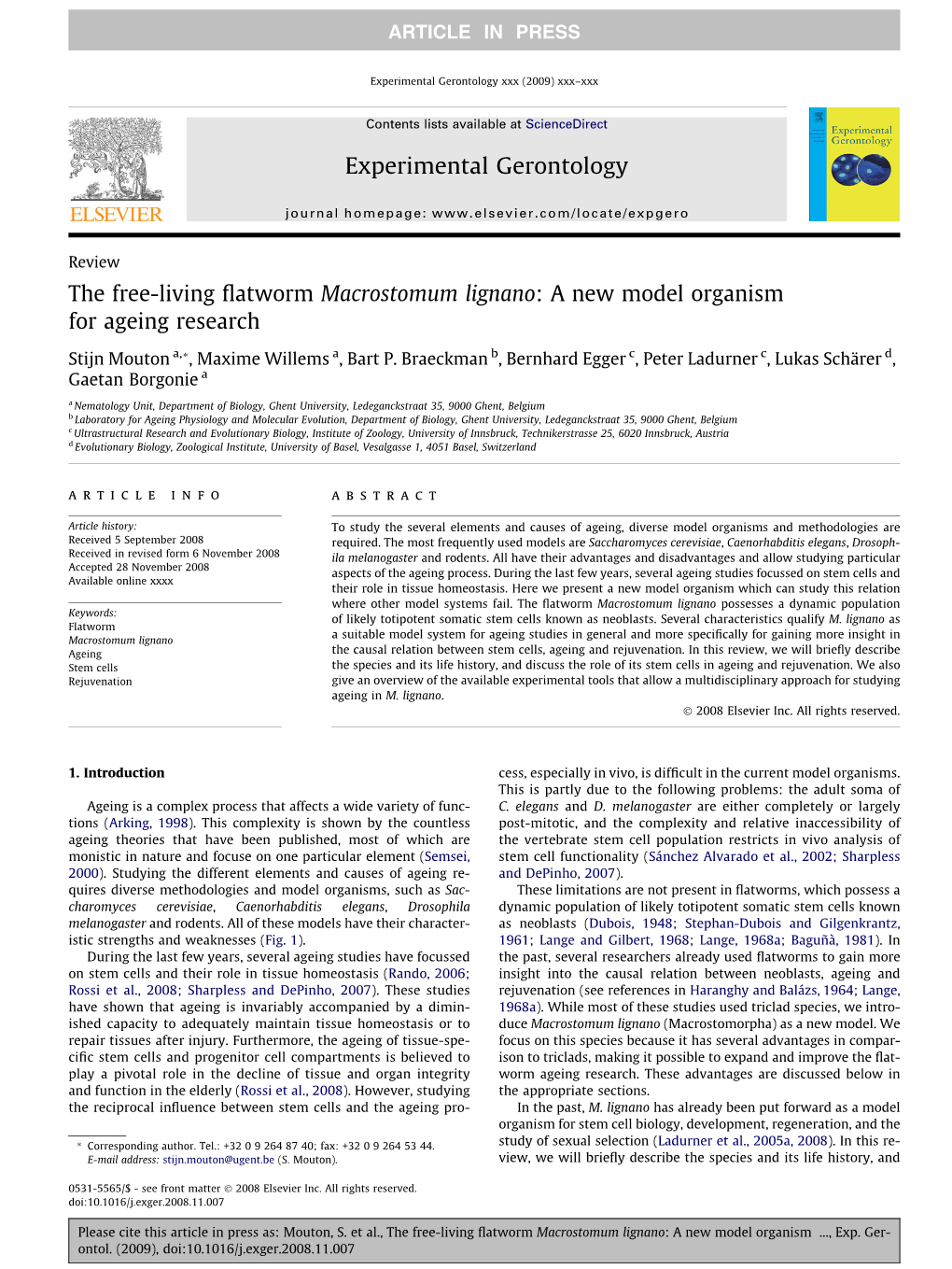 The Free-Living Flatworm Macrostomum Lignano