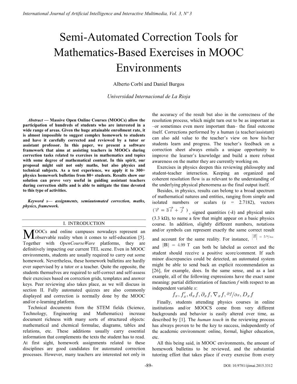 Semi-Automated Correction Tools for Mathematics-Based Exercises in MOOC Environments