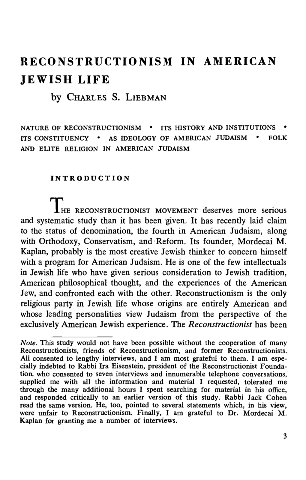 RECONSTRUCTIONISM in AMERICAN JEWISH LIFE by CHARLES S