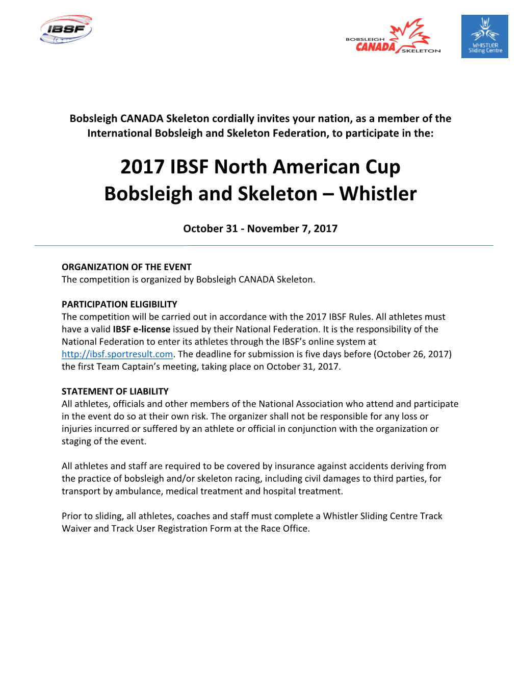 2017 IBSF North American Cup Bobsleigh and Skeleton – Whistler