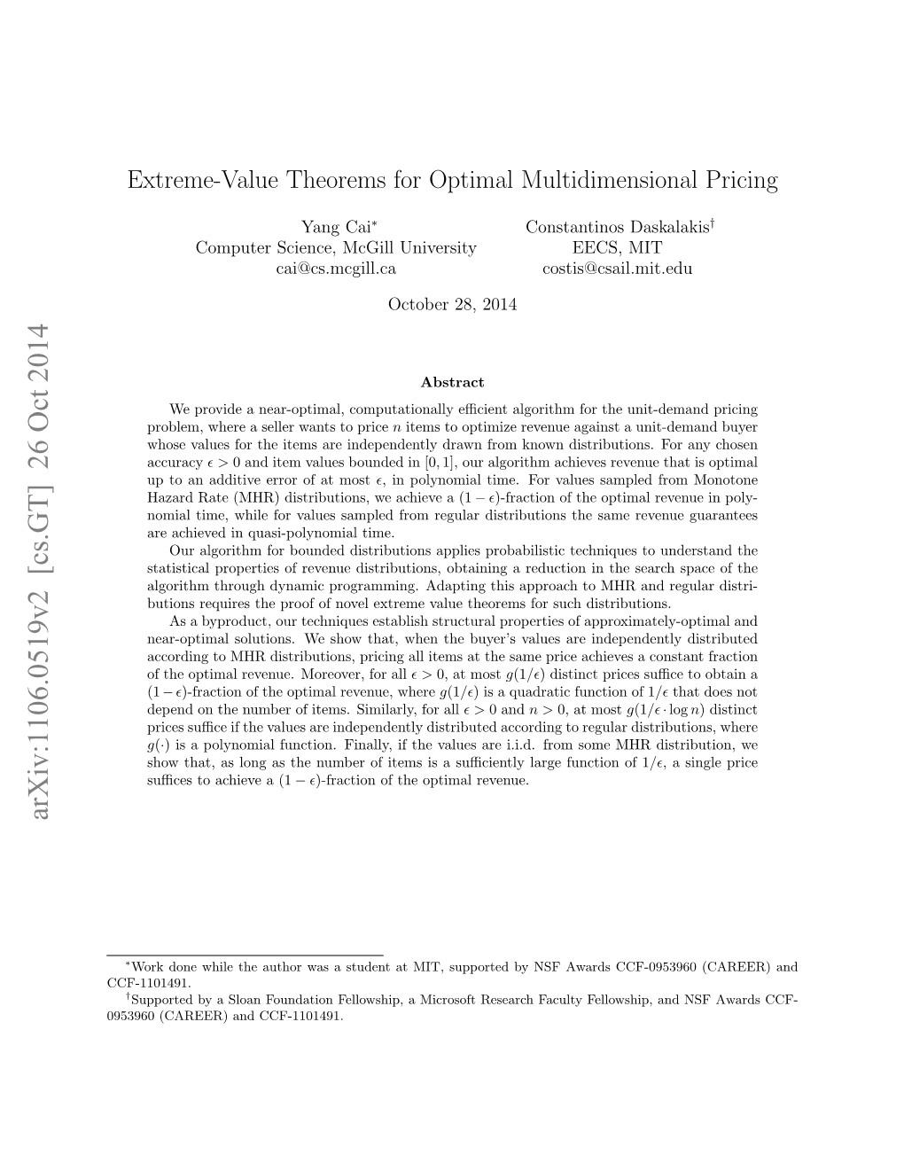 Extreme-Value Theorems for Optimal Multidimensional Pricing