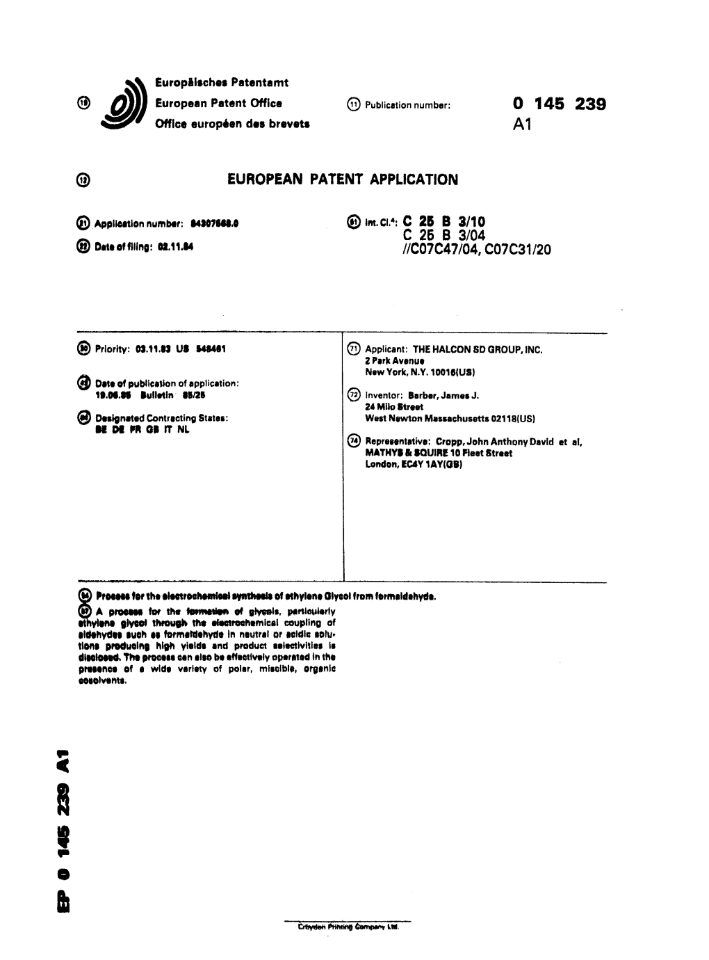 Process for the Electrochemical Synthesis of Ethylene Glycol From