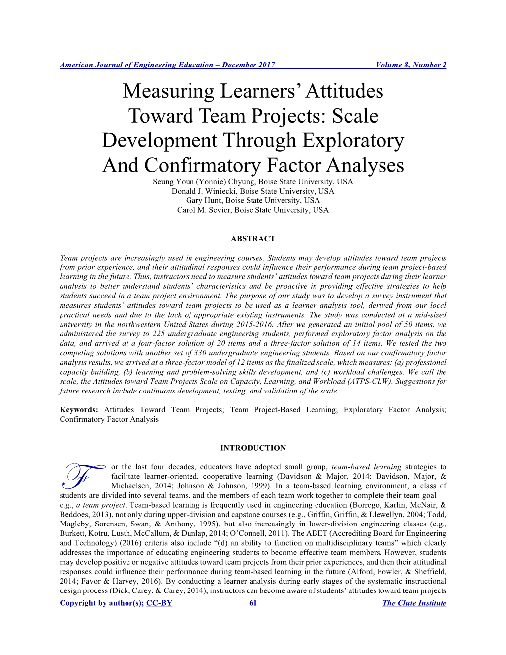 Measuring Learners' Attitudes Toward Team Projects: Scale Development