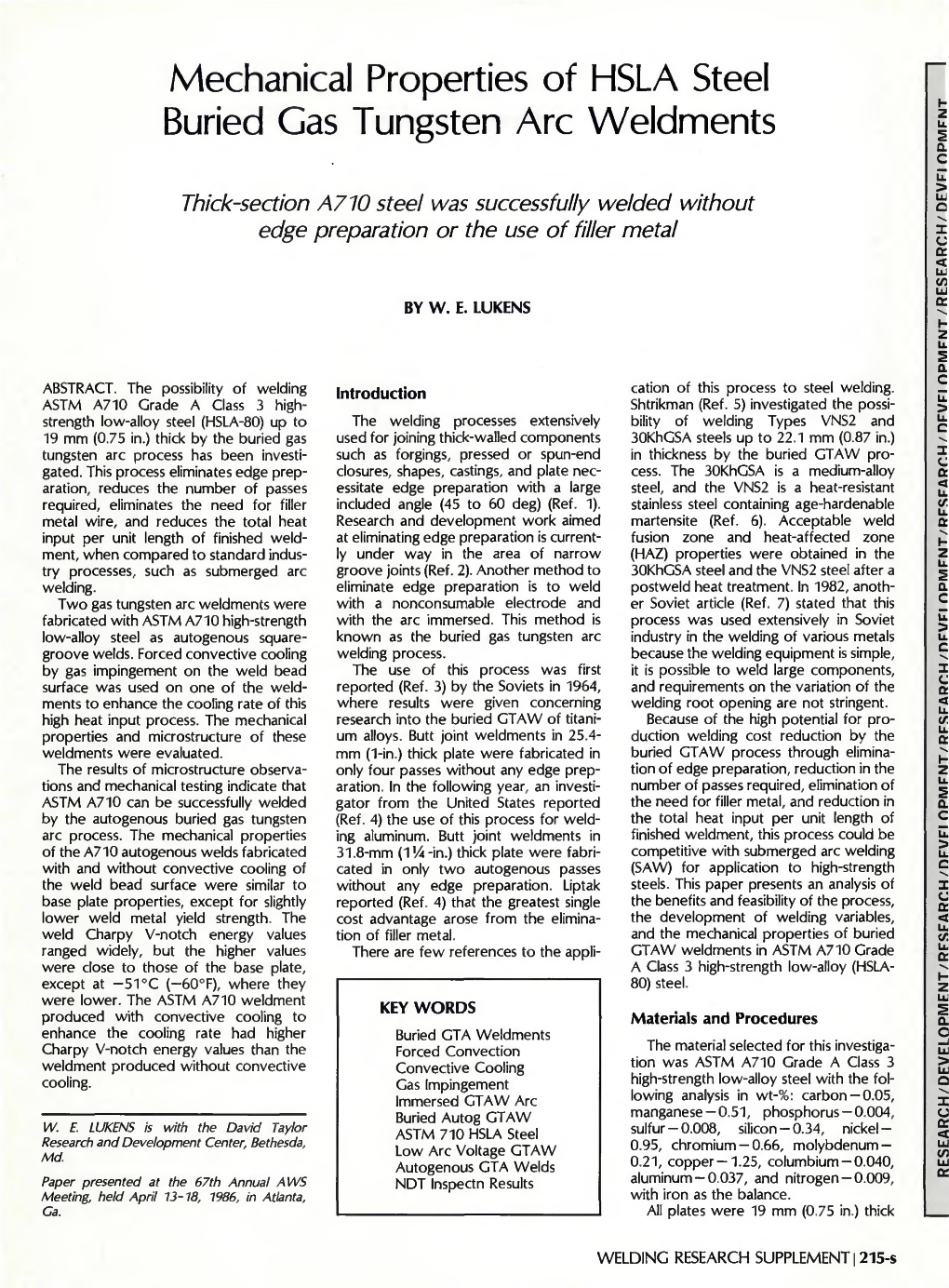 Mechanical Properties of HSLA Steel Buried Gas Tungsten Arc Weldments