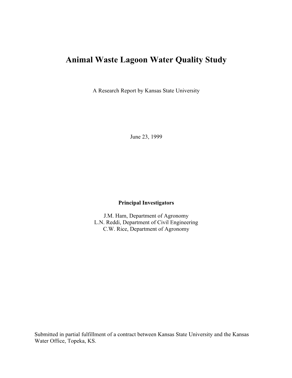 Animal Waste Lagoon Water Quality Study