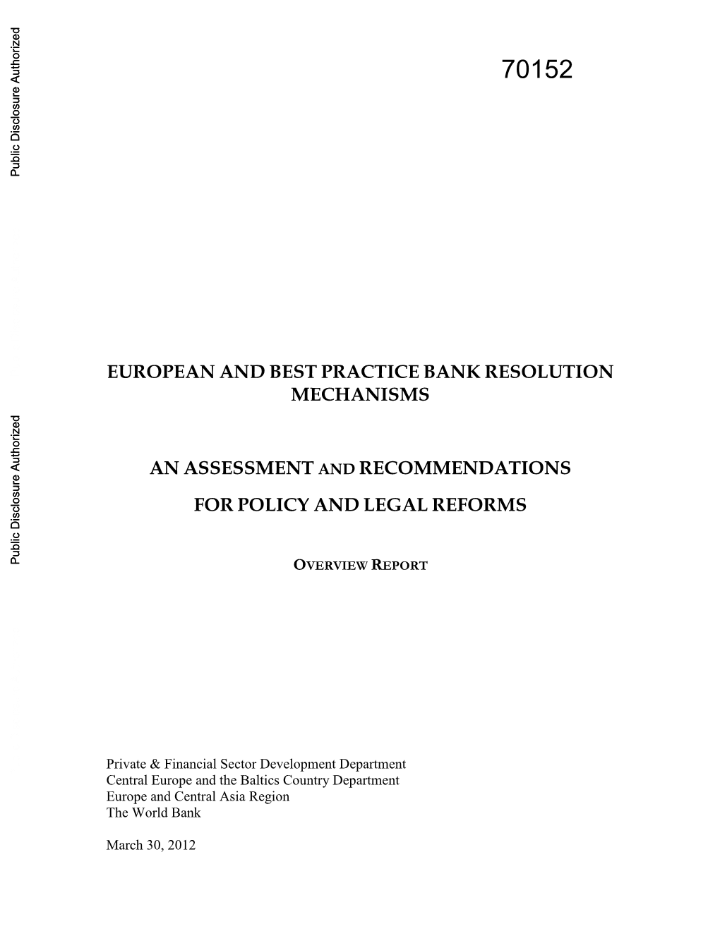 European and Best Practice Bank Resolution Mechanisms