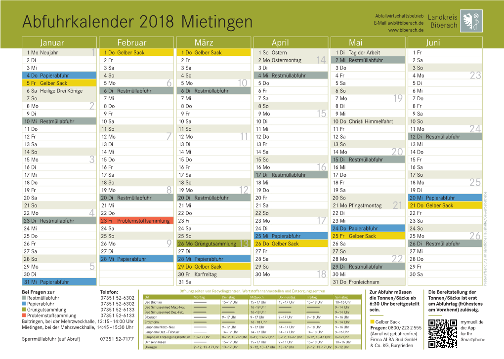 Abfuhrkalender 2018 Mietingen