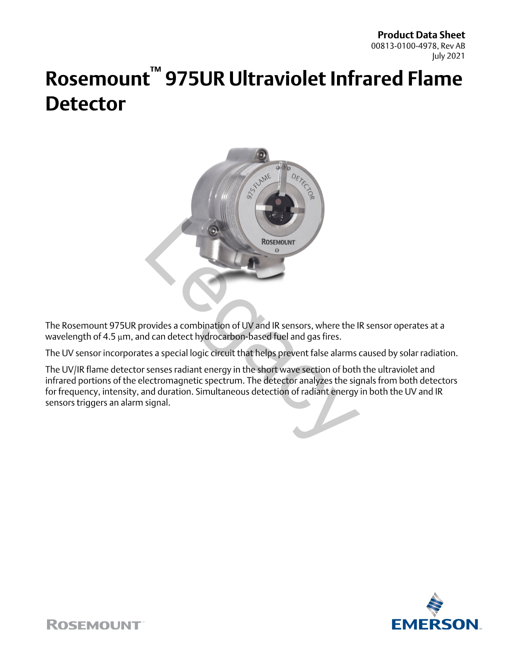 Rosemount 975UR Ultraviolet Infrared Flame Detector