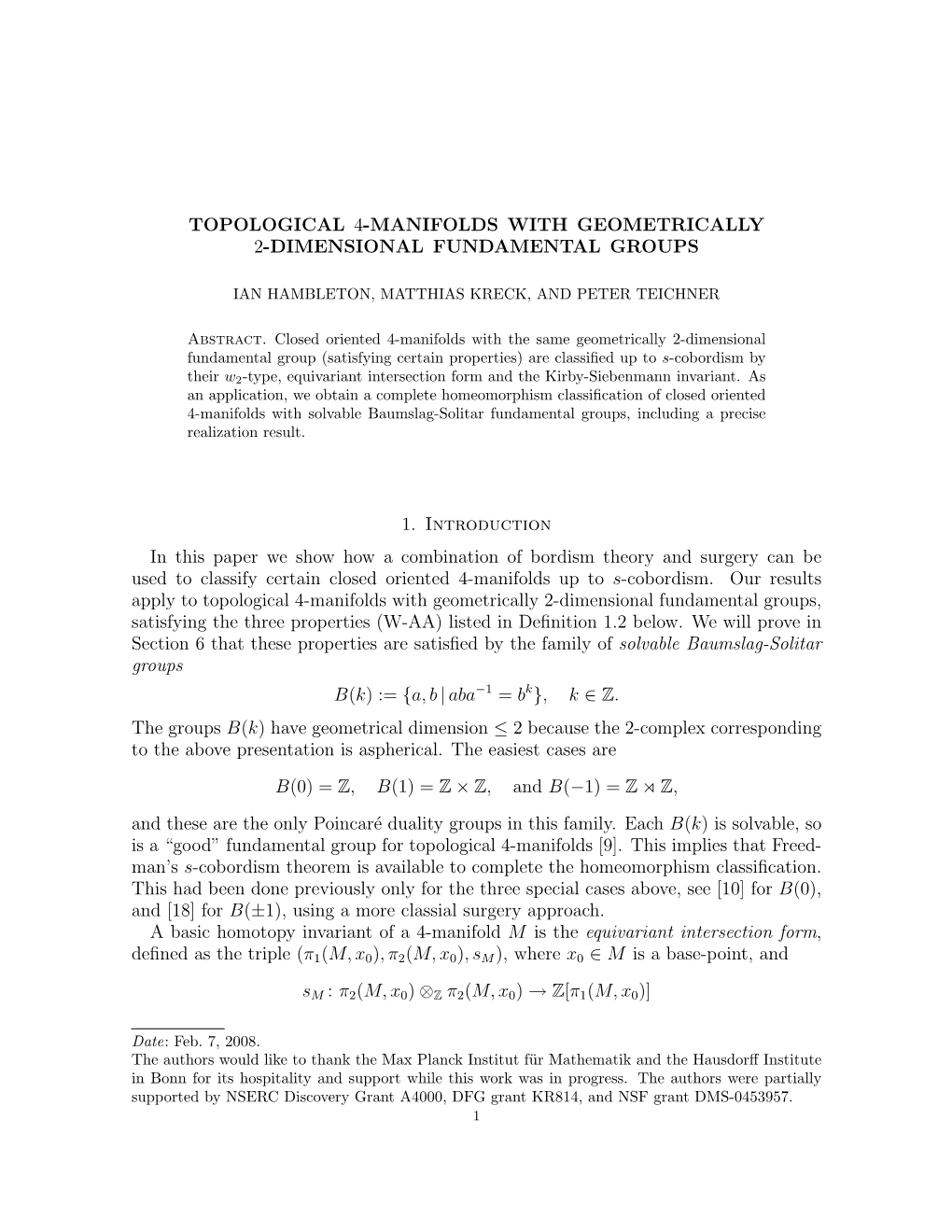 Topological 4-Manifolds with Geometrically 2-Dim. Fundamental