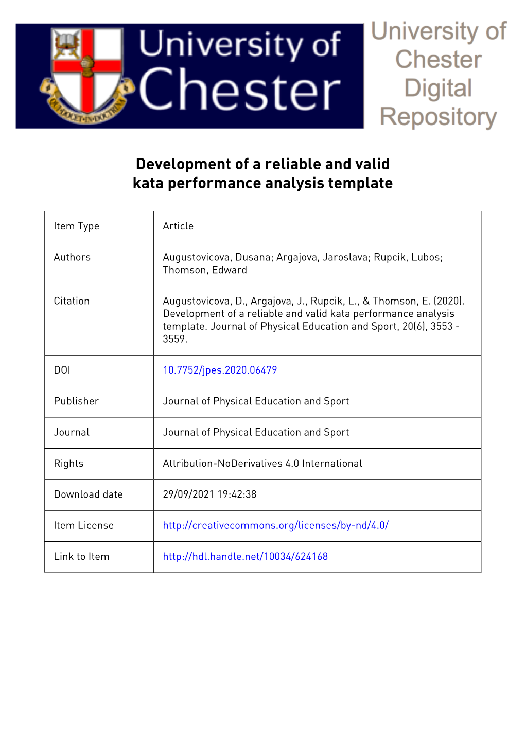 The Development of a Reliable and Valid Kata Performance Analysis Template