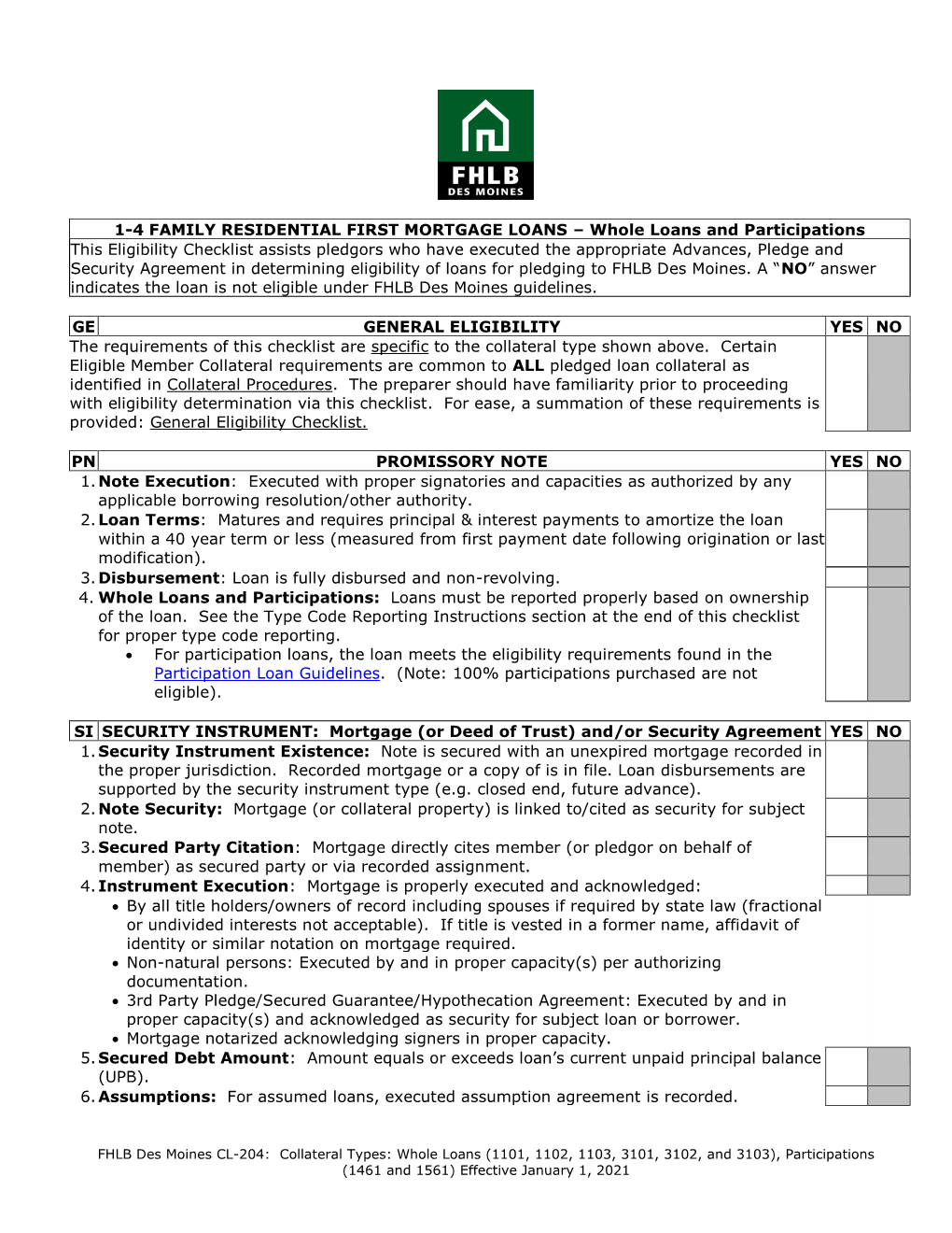 1-4 FAMILY RESIDENTIAL FIRST MORTGAGE LOANS – Whole