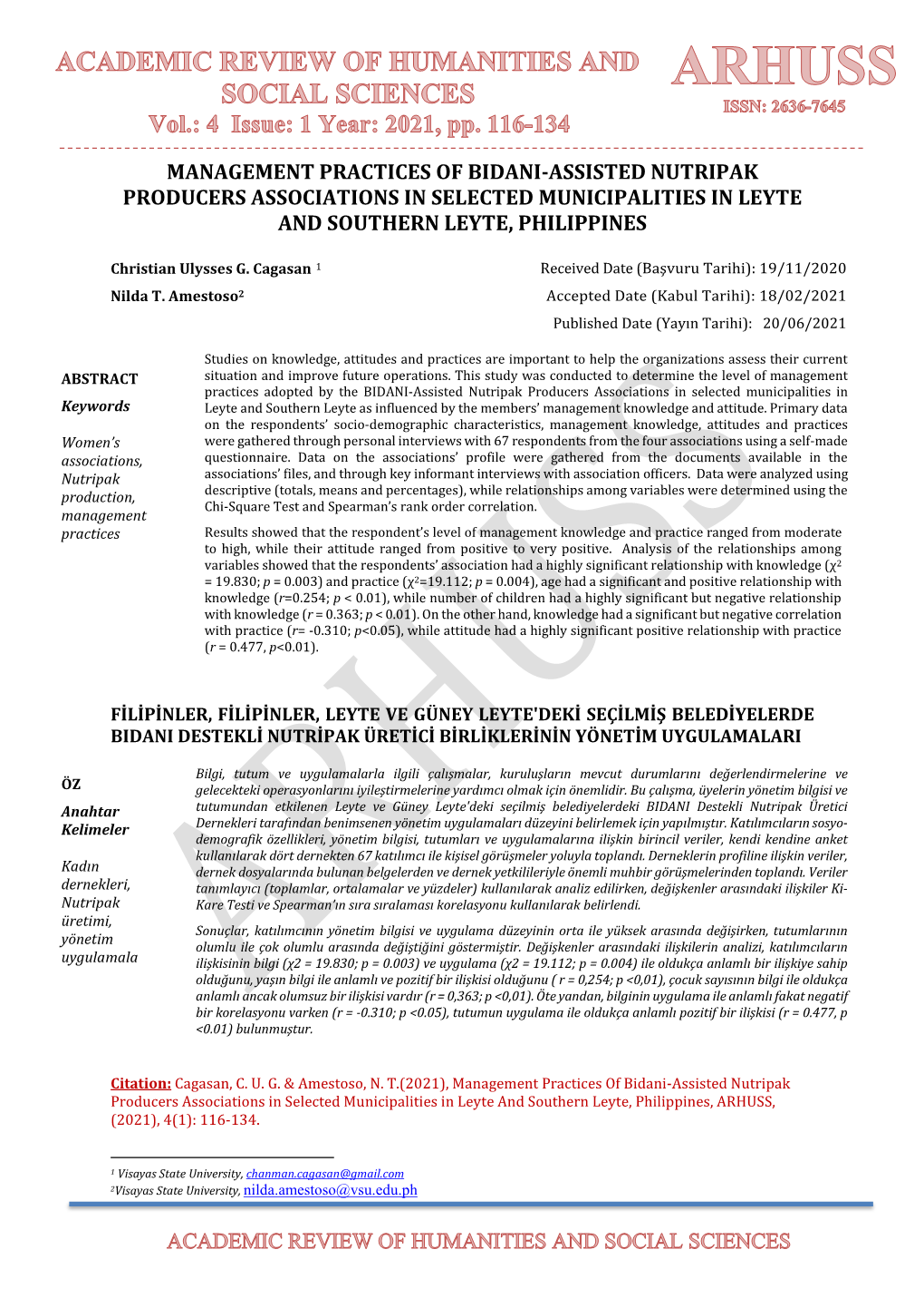 Management Practices of Bidani-Assisted Nutripak Producers Associations in Selected Municipalities in Leyte and Southern Leyte, Philippines