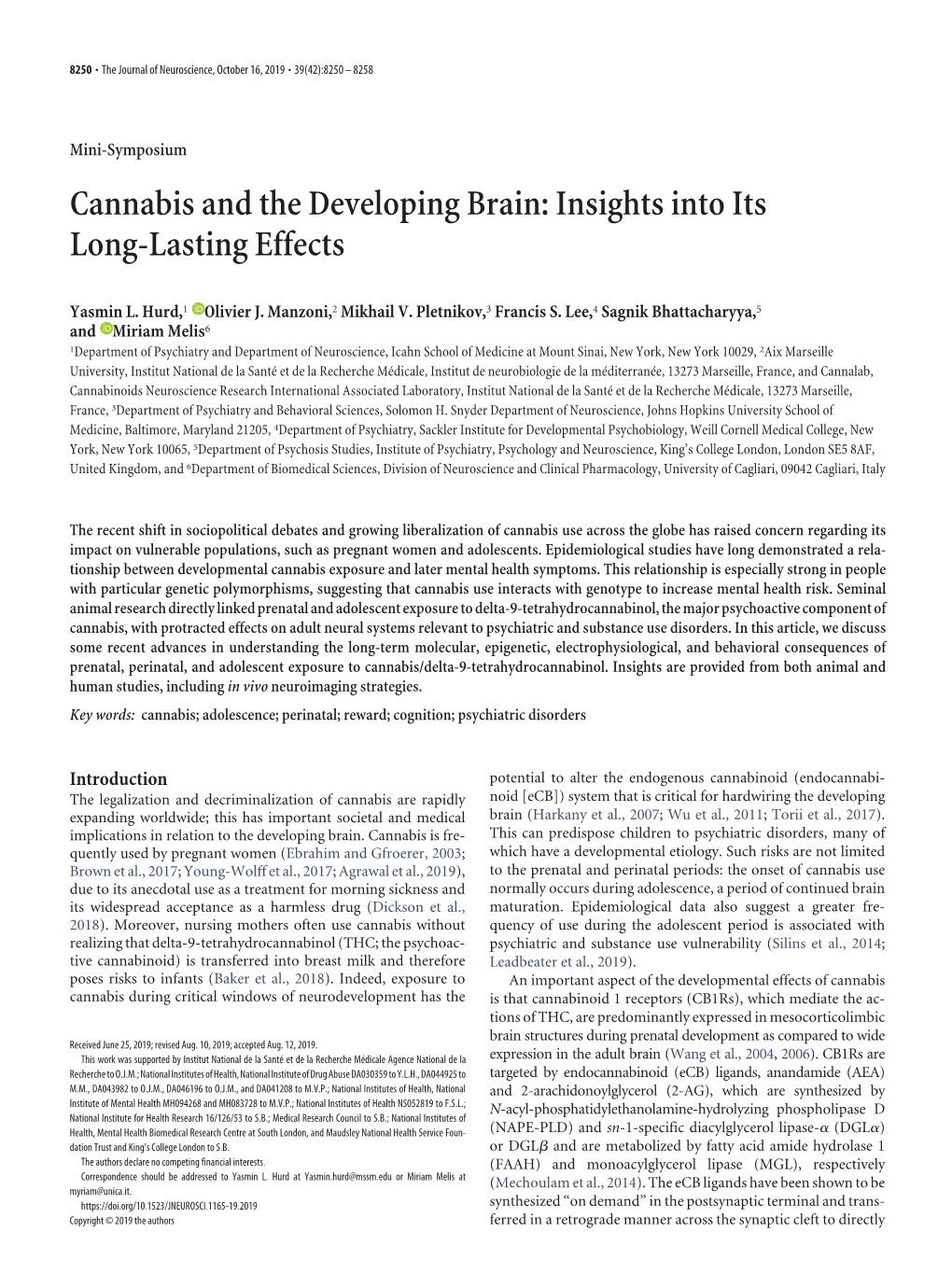 Cannabis and the Developing Brain: Insights Into Its Long-Lasting Effects
