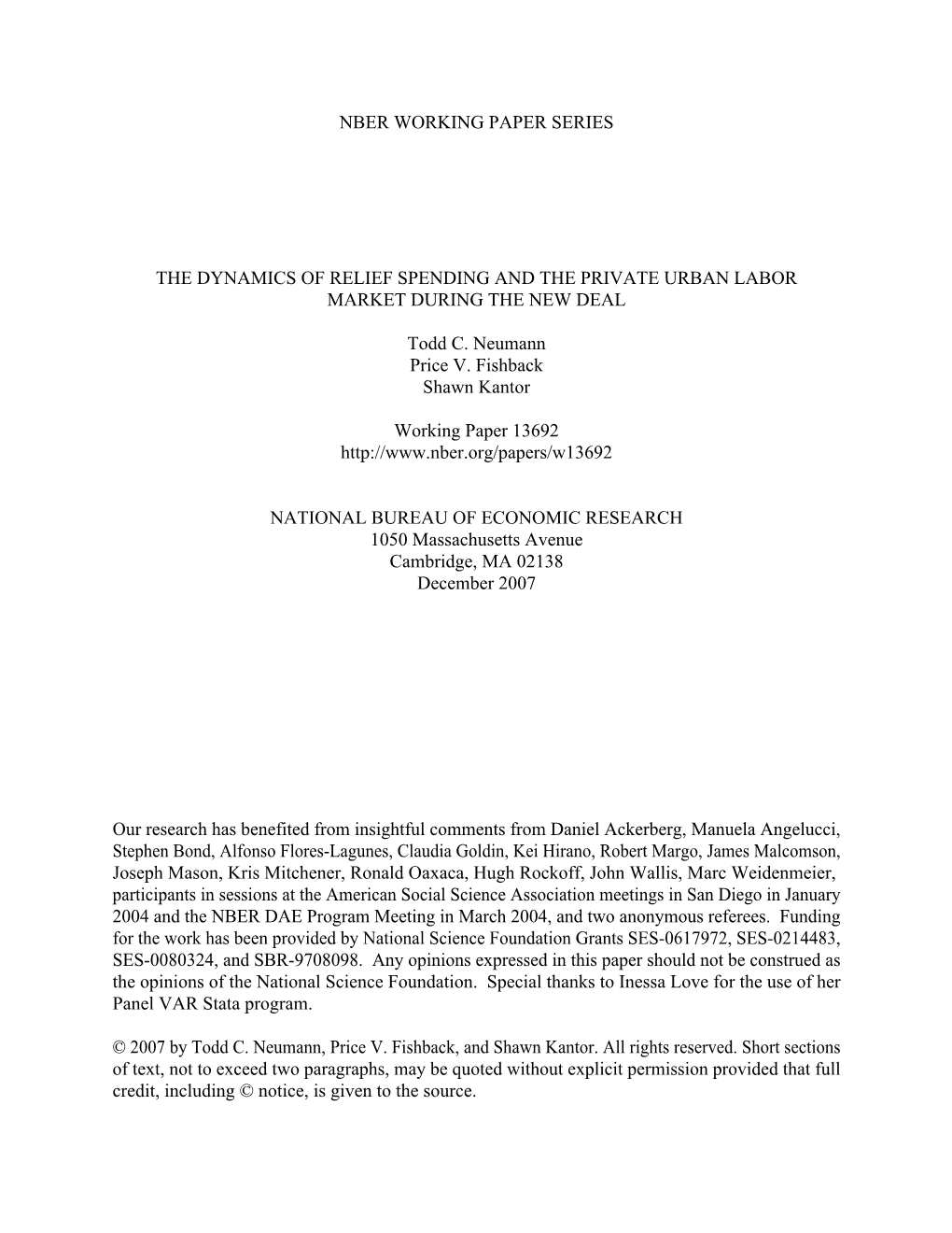 The Dynamics of Relief Spending and the Private Urban Labor Market During the New Deal