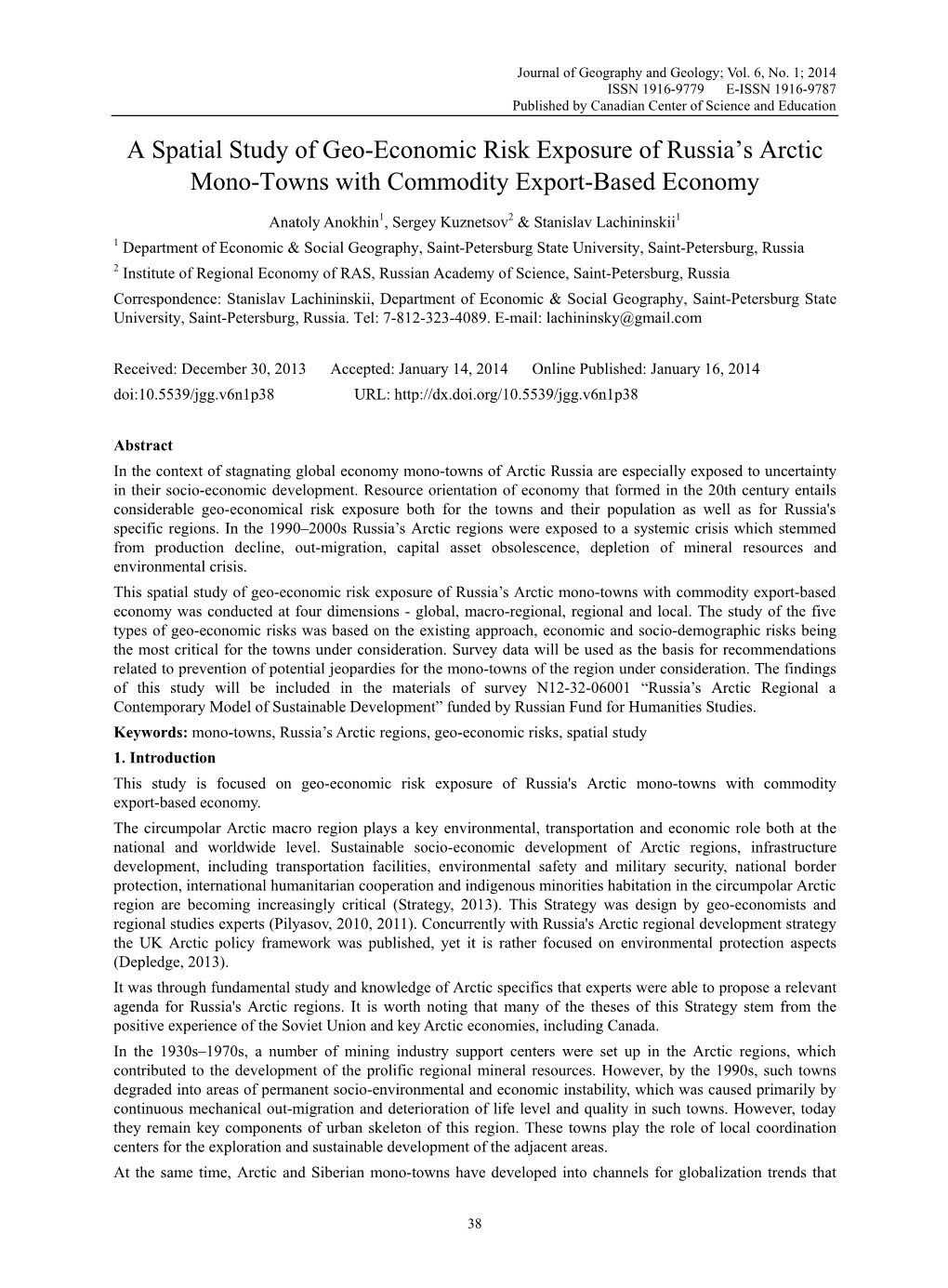 A Spatial Study of Geo-Economic Risk Exposure of Russia's Arctic Mono-Towns with Commodity Export-Based Economy