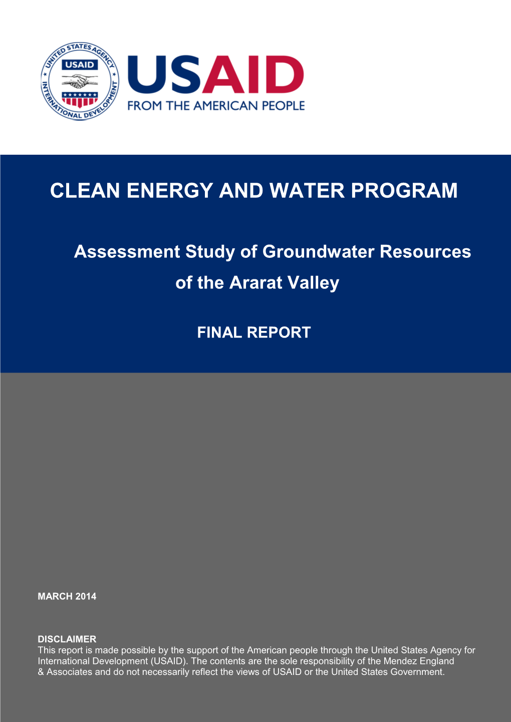 CLEAN ENERGY and WATER PROGRAM Assessment Study of Groundwater Resources of the Ararat Valley FINAL REPORT