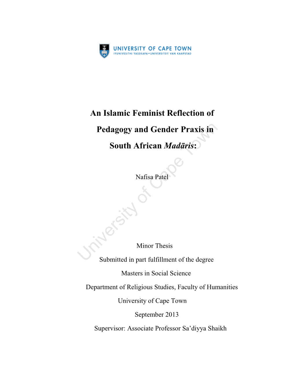 An Islamic Femint Reflection of Pedagogy and Gender Praxis In