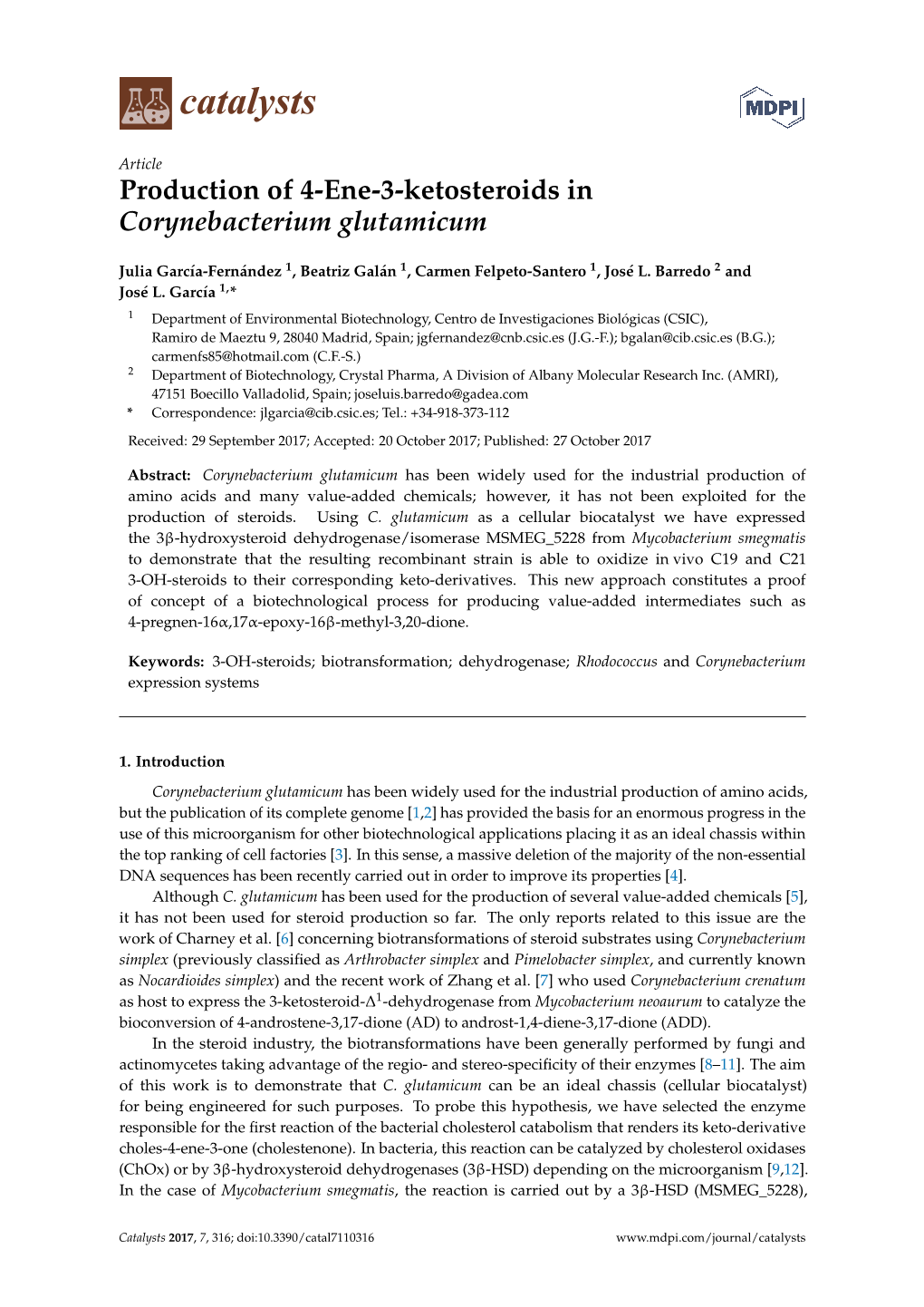 Production of 4-Ene-3-Ketosteroids in Corynebacterium Glutamicum