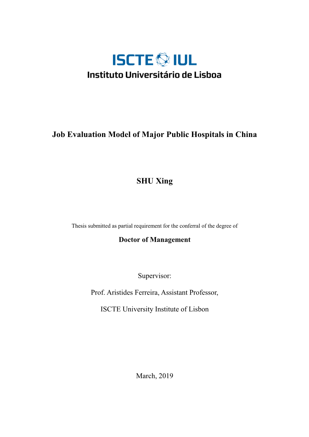 Job Evaluation Model of Major Public Hospitals in China