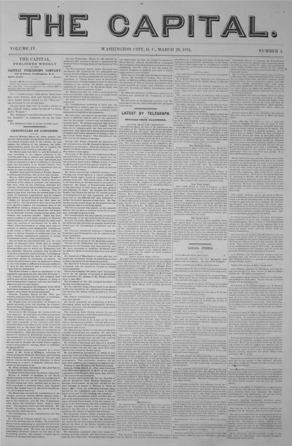 Volume Iy. Washington City, D. 0., March 29,1874. Number 4