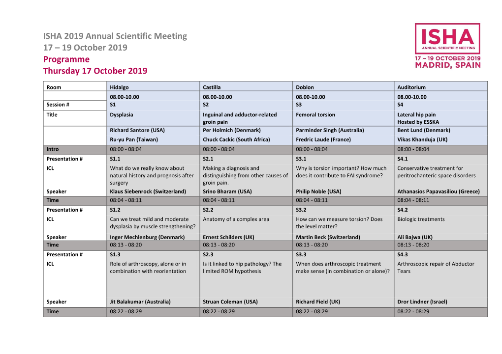 19 October 2019 Programme Thursday 17 October 2019