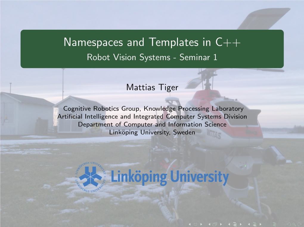 Namespaces and Templates in C++ Robot Vision Systems - Seminar 1