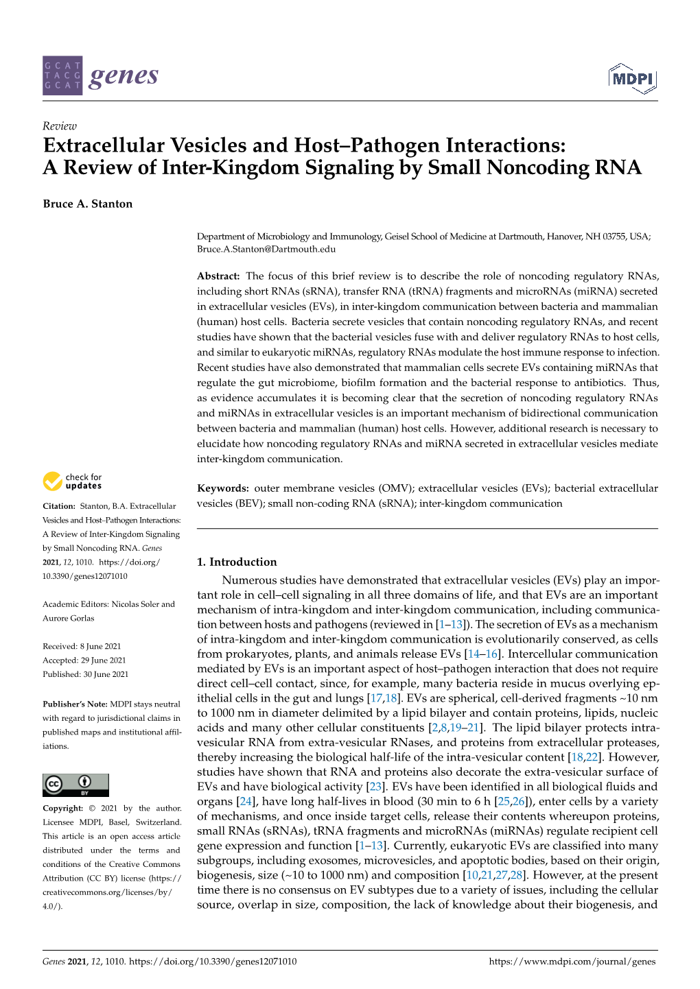 Extracellular Vesicles and Host–Pathogen Interactions: a Review of Inter-Kingdom Signaling by Small Noncoding RNA