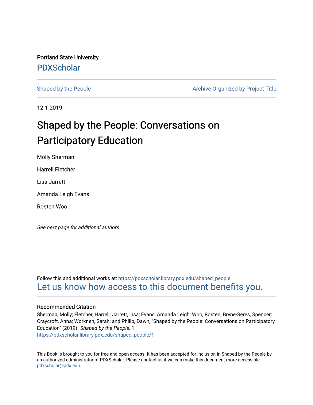 Shaped by the People: Conversations on Participatory Education