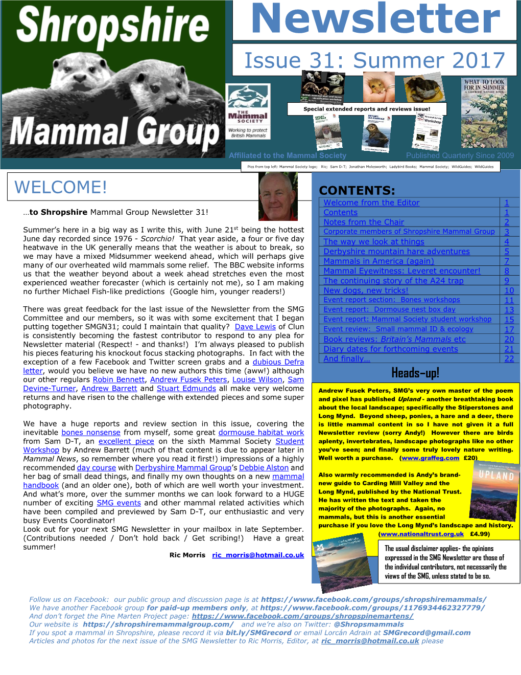 Newsletter Shropshire Mammal Group Newsletter Issue 31 Summer 2017