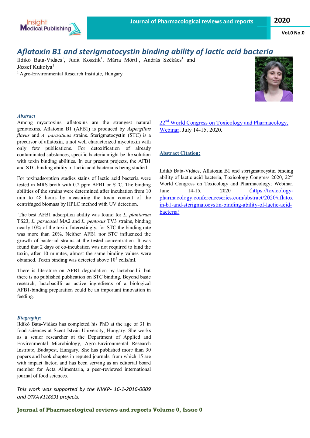 Aflatoxin B1 and Sterigmatocystin Binding Ability of Lactic Acid Bacteria